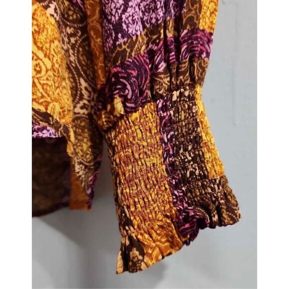 Women's Multicolor V-Neck long Sleeve Peasant tunic Blouse Size Small - Picture 6 of 8